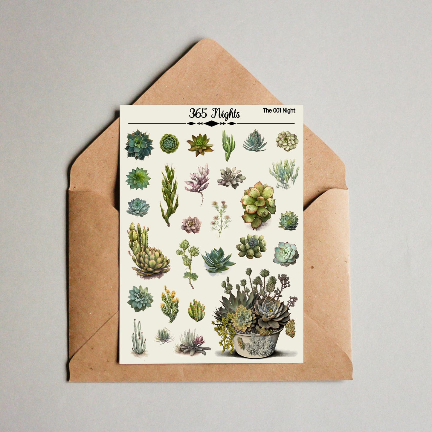 Succulent Washi Sticker - Cactus Cacti Washi Sticker A6 size Pre-cut