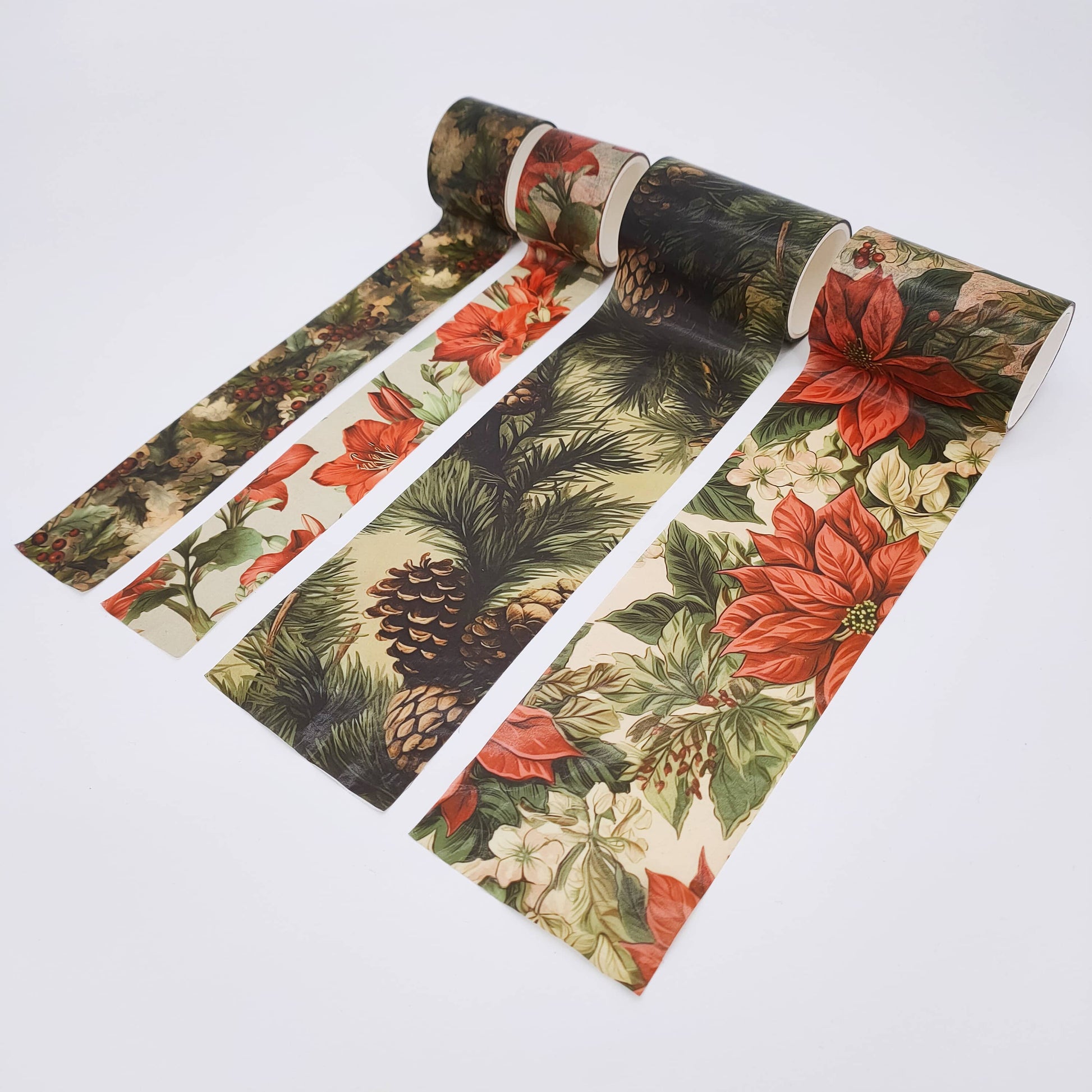 Festival Botany Washi Tape Set - Winter Holiday Masking Tape Fir Amaryllis Poinsettia Holly