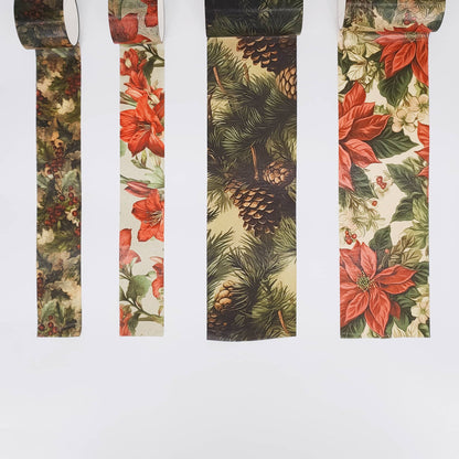 Festival Botany Washi Tape Set - Winter Holiday Masking Tape Fir Amaryllis Poinsettia Holly Loop