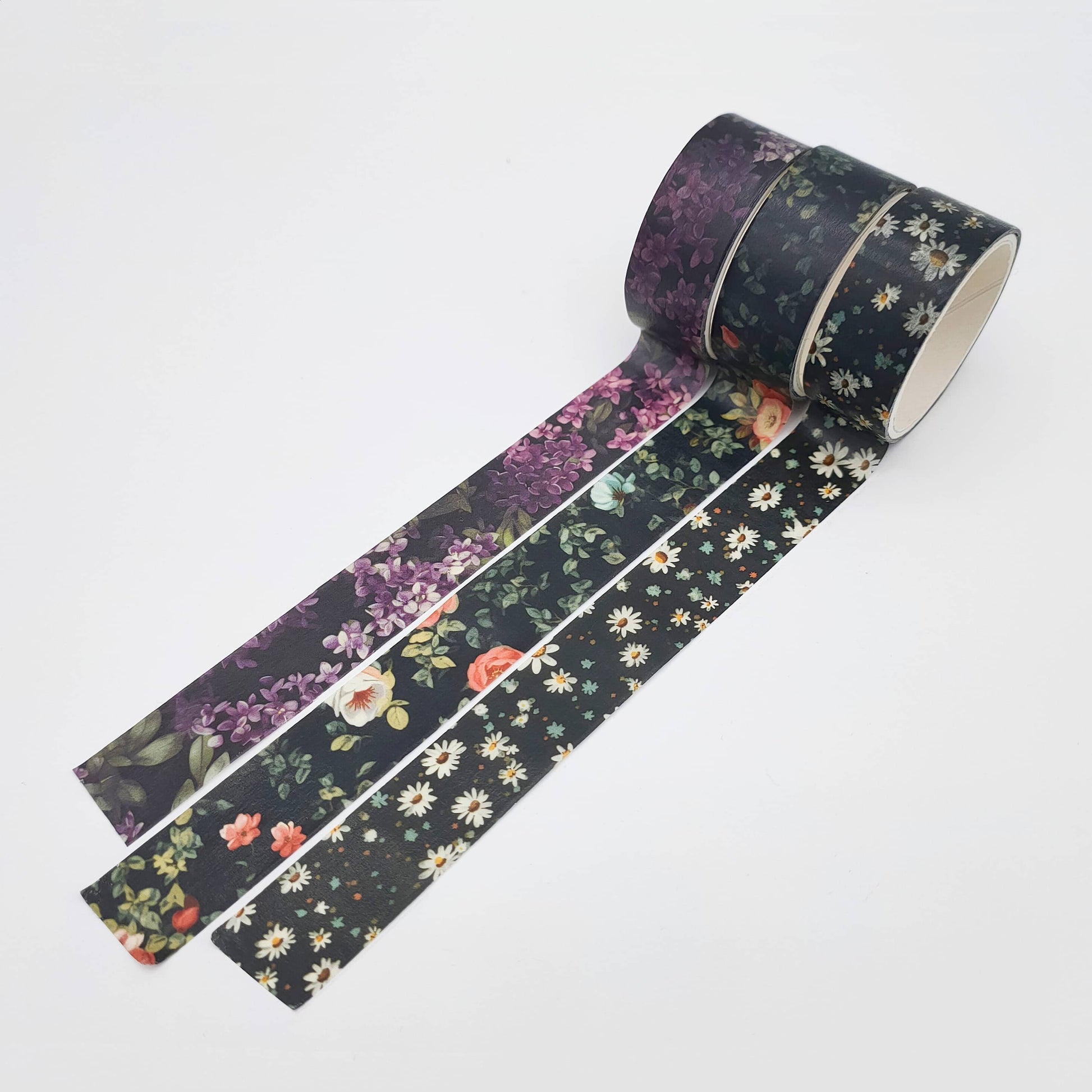 Floral Washi Tape Set - Dark Bloom Rose Lilac Daisy Flower Washi Tape