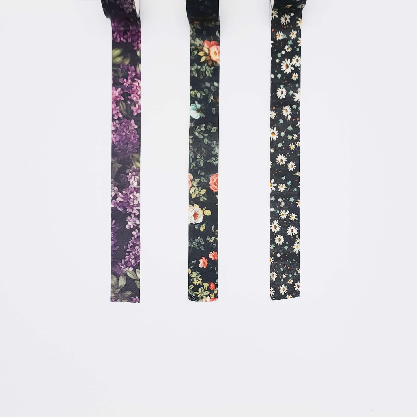 Floral Washi Tape Set - Dark Bloom Rose Lilac Daisy Flower Washi Tape Loop