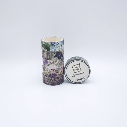 Floral Washi Tape Set - Lavender Iries Hydrangea Summer Flower Washi Tape Rolls