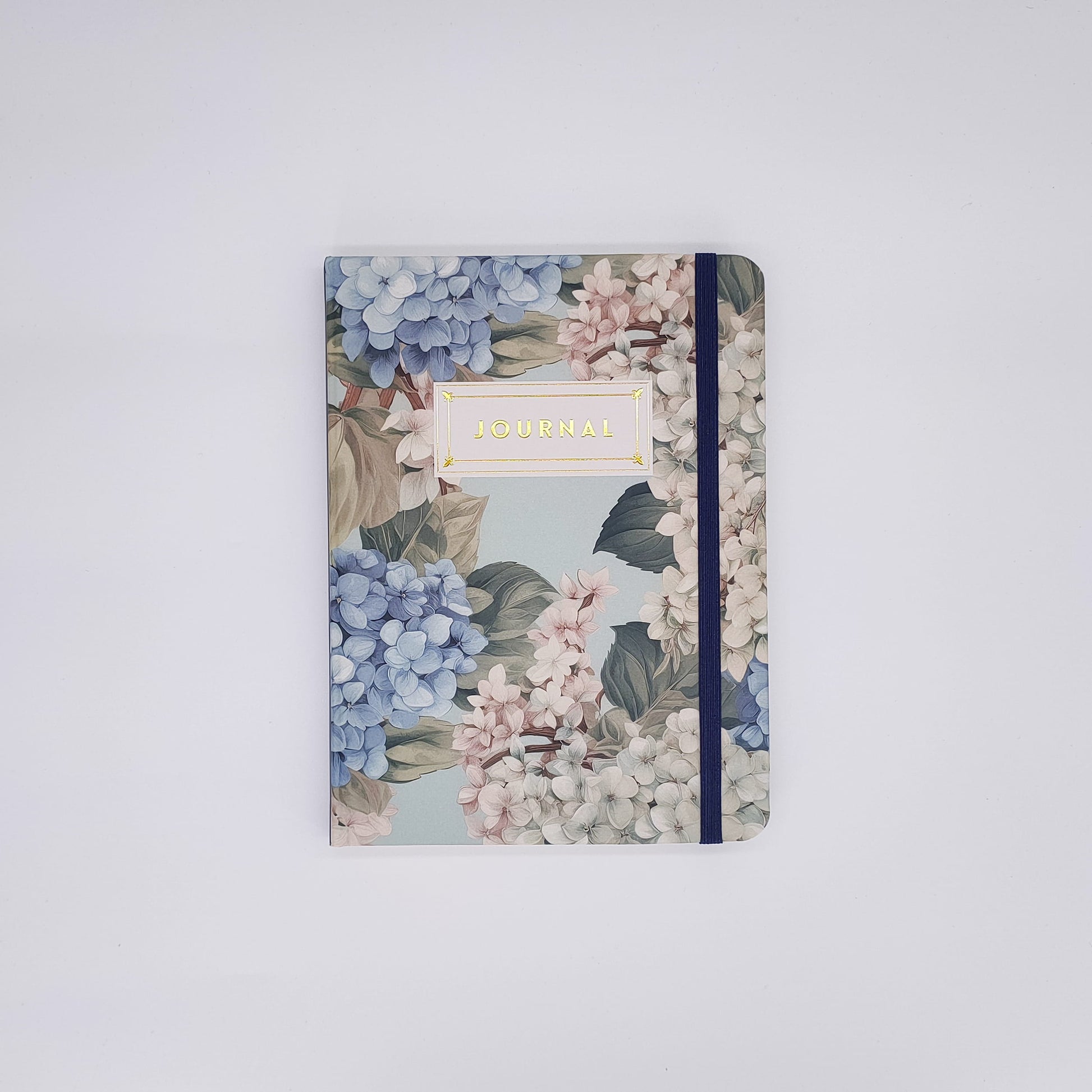 Hydrangeas Hard Cover Journal with elastic enclosure band