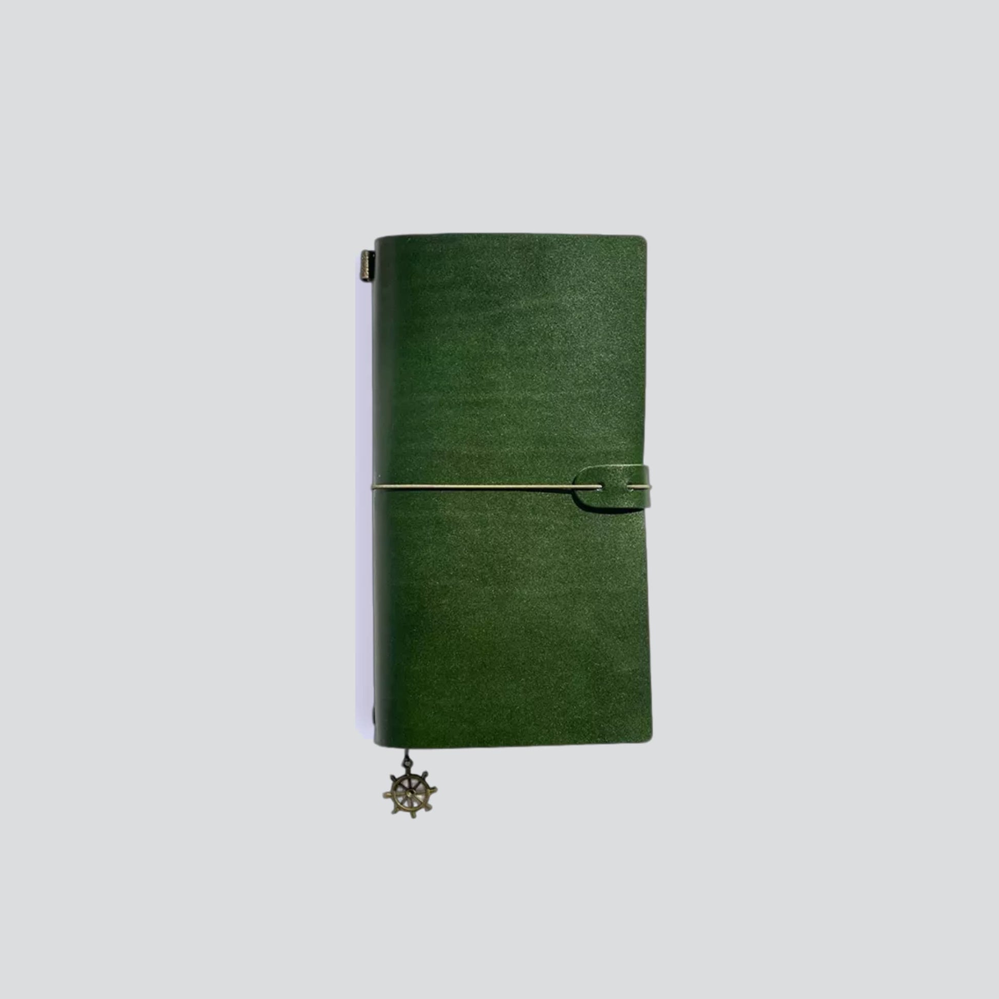 Personalizable Leather Travel Journal - L Size Green