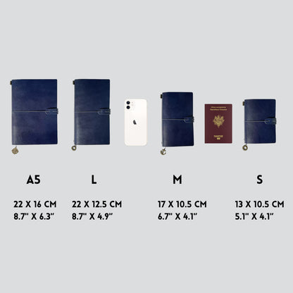 Personalizable Leather Travel Journal - Size chart