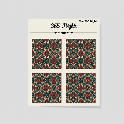 Red Green Mediterranean Tiles Washi Sticker - Journal Diary Background Sticker D